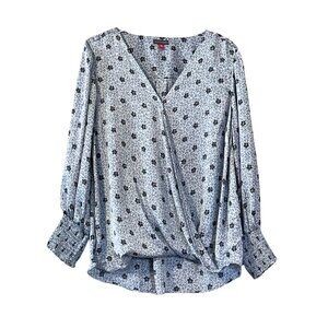 NWT Vince Camuto Silky Floral Long Sleeve Surplice Wrap Blouse